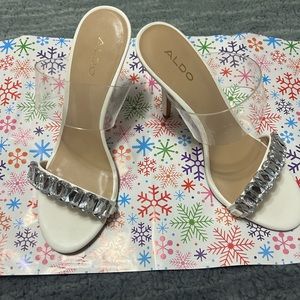 White stilettos with Rhinestones